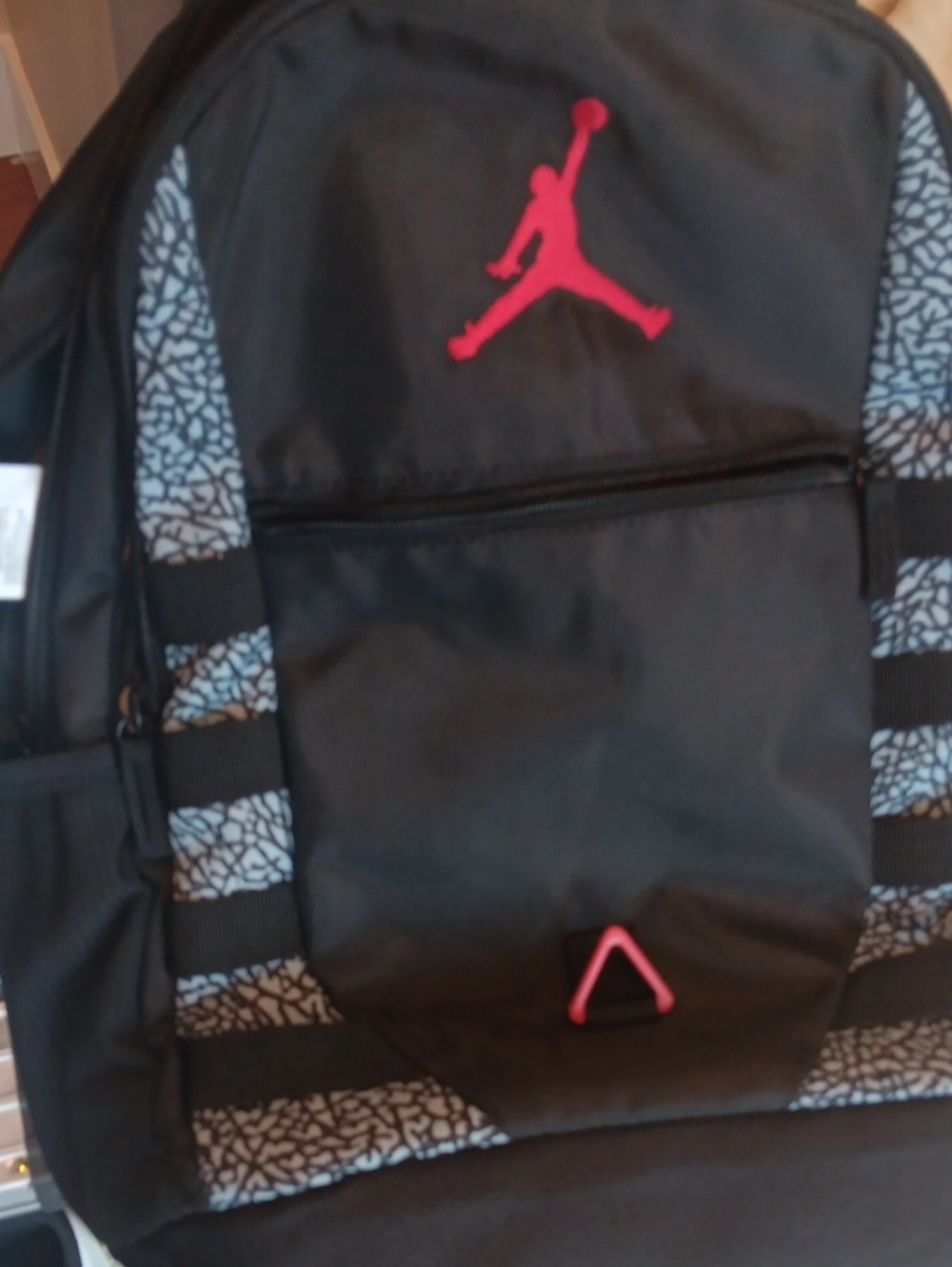 Jordan Black Backpack with Red Jumpman and Gray Pattern